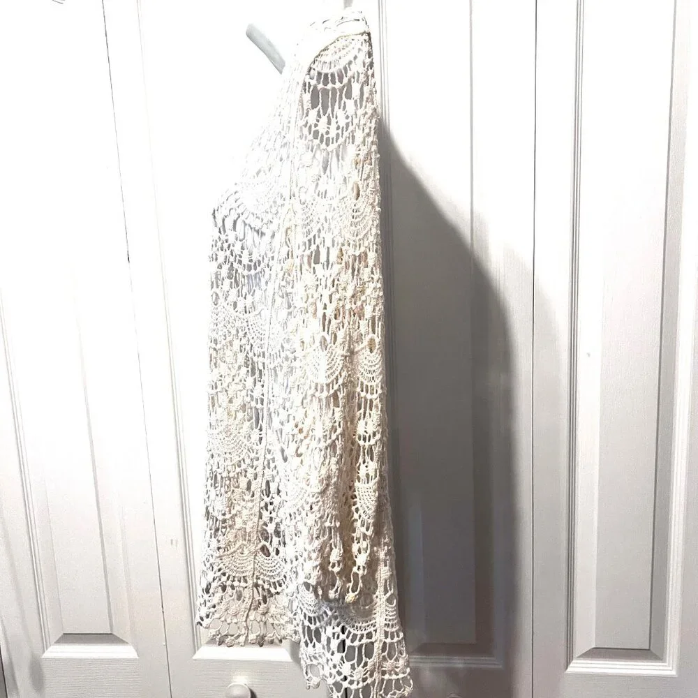 Forgotten Grace-100% Cotton Women's Boho/Hippie Top-Cream-Med-Lace Up-Lace Scall - Picture 8 of 12